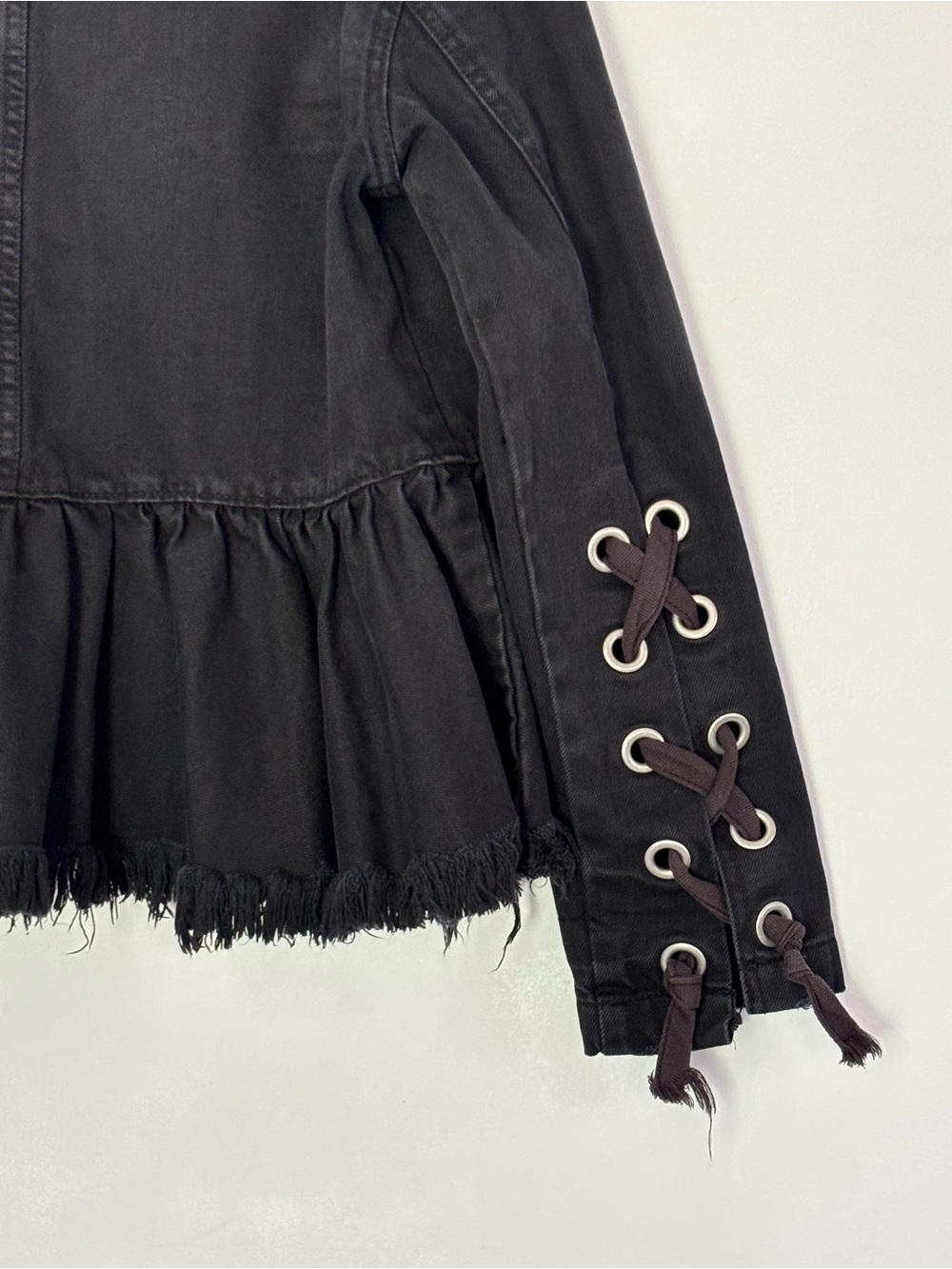 Free People Willow Black Denim Peplum Jacket Size XS-Small Grunge Whimsigoth A93 - Picture 13 of 16